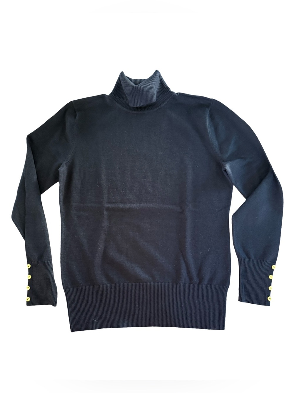 Cable & Gauge Black Turtleneck Sweater Gold Button Detail NWT Size M